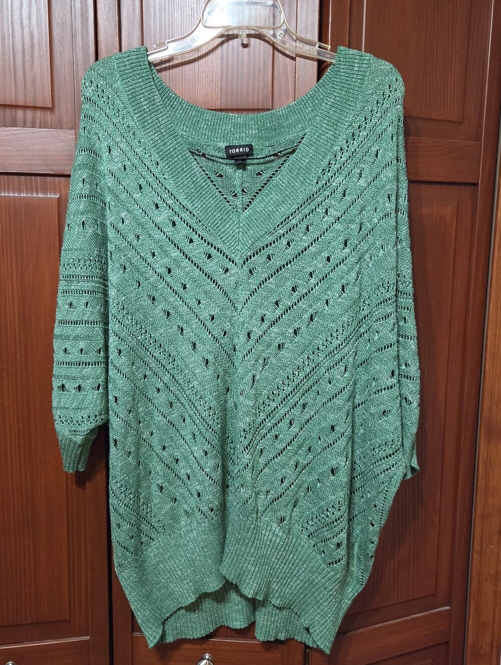 Torrid Green Dolman Sleeve Open Knit Pullover V Neck Boho Nature Sweater | 3X - Picture 1 of 8